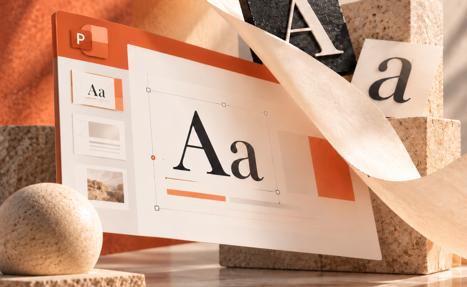 Composition créative de caractères typographiques pour illustrer les polices de masque PowerPoint.
